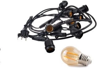 Zestaw girlanda ogrodowa żarówkowa 15m 15pkt + 15szt żarówka vintage retro Edison Filament LED 2W G45 E27 2300K