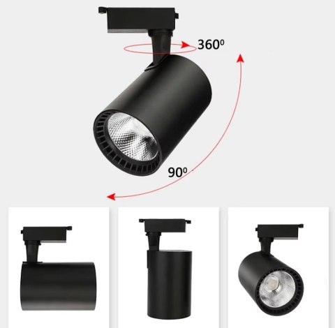 Reflektor LED szynowy lampa szynowa 30W 1 fazowa 3000K czarna Reflektor LED szynowy lampa szynowa 30W 1 fazowa 3000K czarna