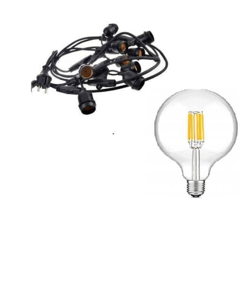 Zestaw girlanda ogrodowa żarówkowa 5m 5pkt + 5 szt żarówka vintage Edison LED 8W G80 E27 2700K Zestaw girlanda ogrodowa żarówkowa 5m 5pkt + 5 szt żarówka vintage Edison LED 8W G80 E27 2700K