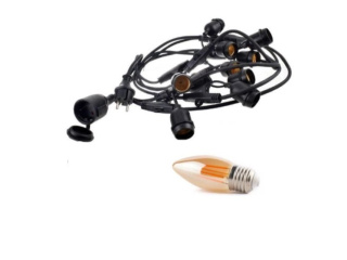 Zestaw girlanda ogrodowa 20m 40pkt + 40szt żarówka 4W C350 E27 2300K barwa bursztynowa