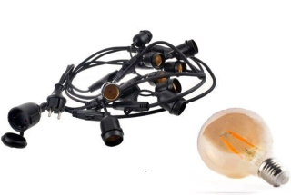 Girlanda ogrodowa LED 20m 40pkt + 40szt żarówki 4W G80 E27 2300K barwa bursztynowa