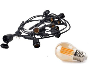 Girlanda świetlna ogrodowa 20m 40pkt + 40szt żarówki retro 4W G45 E27 2300K barwa ciepła bursztynowa