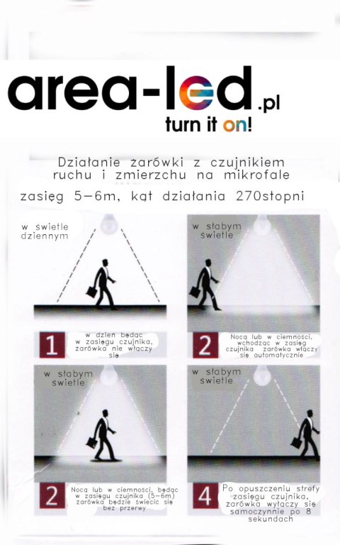 Żarówka LED bulb E27 z czujnikiem ruchu 9W 900lm 3000K ciepła Żarówka LED bulb E27 z czujnikiem ruchu 9W 900lm 3000K ciepła